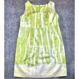 Tahari Woman Sheath Dress Womens 16 Lime Green Abstract Print Cocktail Luxury